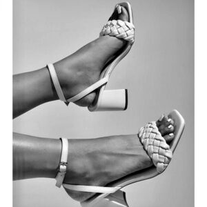 Taupe Heels🩶braided block heels gray heels ankle strap open toe chunky heels
